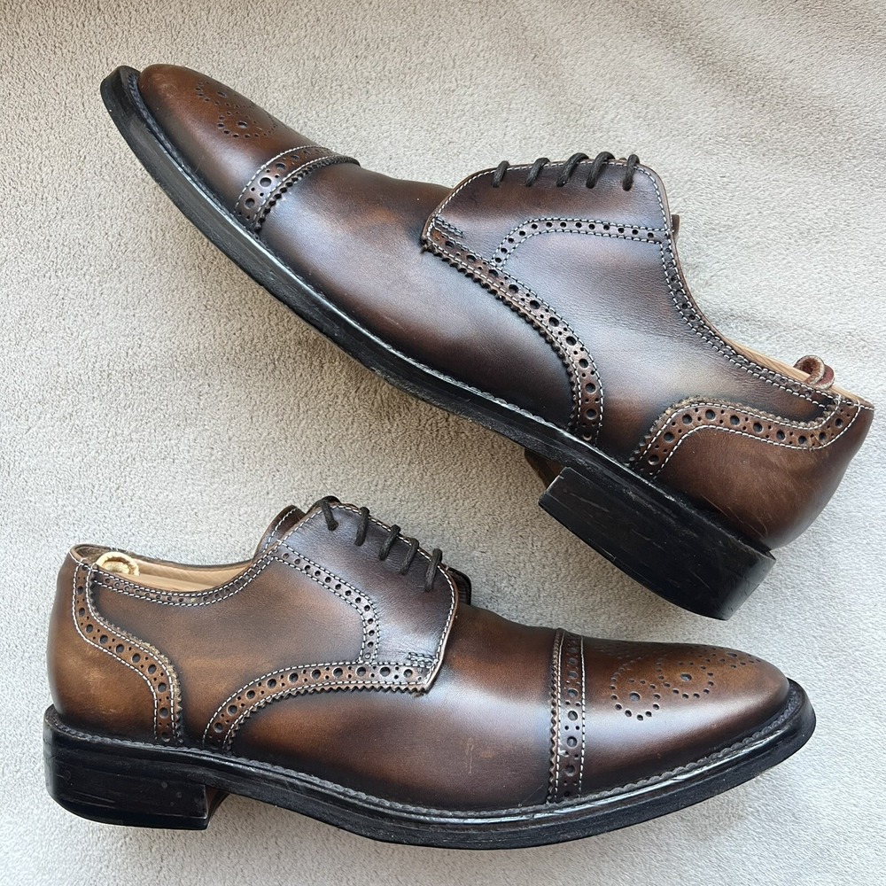 Pronto Uomo Firenze Brown‎ Leather Cap Toe Oxford Lace Up Dress Shoe Men's 8.5